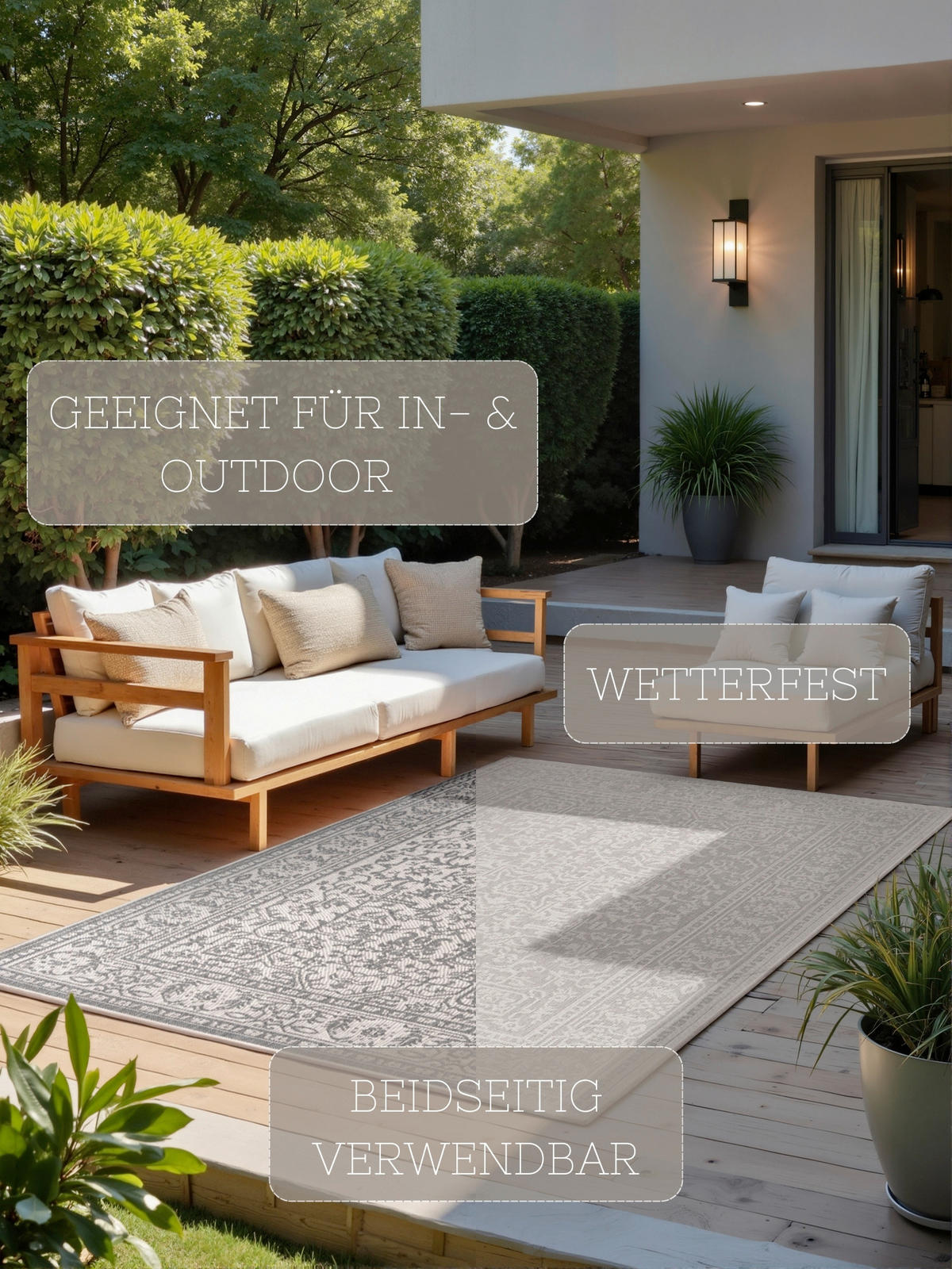 OUTDOORTEPPICH 120/170 cm Duet Grau, Weiß  - Weiß/Grau, Design, Kunststoff (120/170cm)