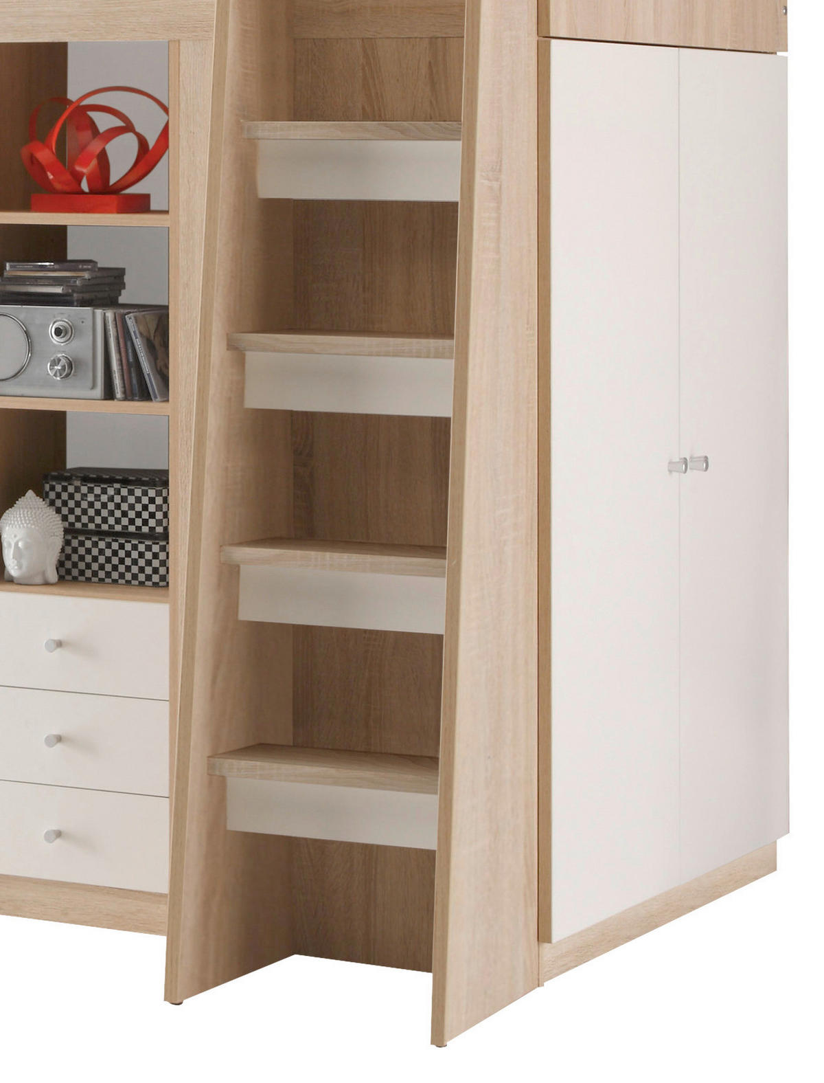 LOFTSÄNG 90/200 cm  - vit/ekfärgad, Modern, trämaterial (90/200cm) - MID.YOU