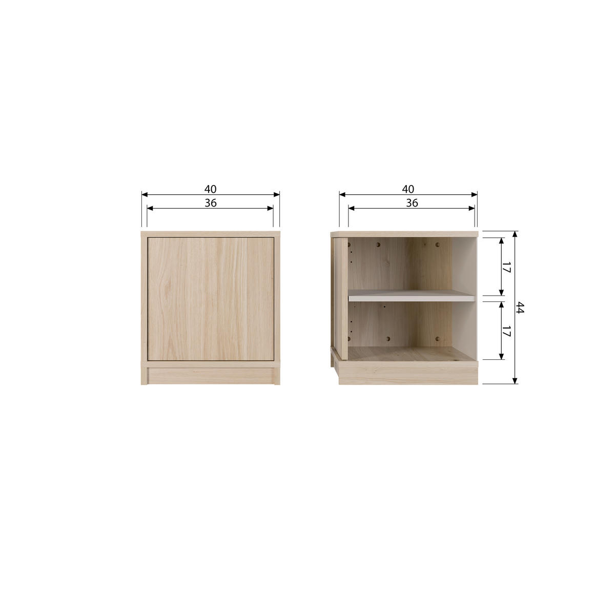 UNTERSCHRANK 40/44/40 cm   - Eichefarben/Naturfarben, Design, Holz (40/44/40cm) - Livetastic