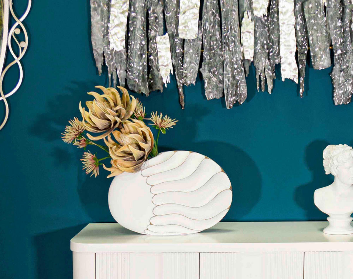 Vase Polyresin Lines  - Weiß, Basics, Kunststoff (34/24.5/11.5cm)