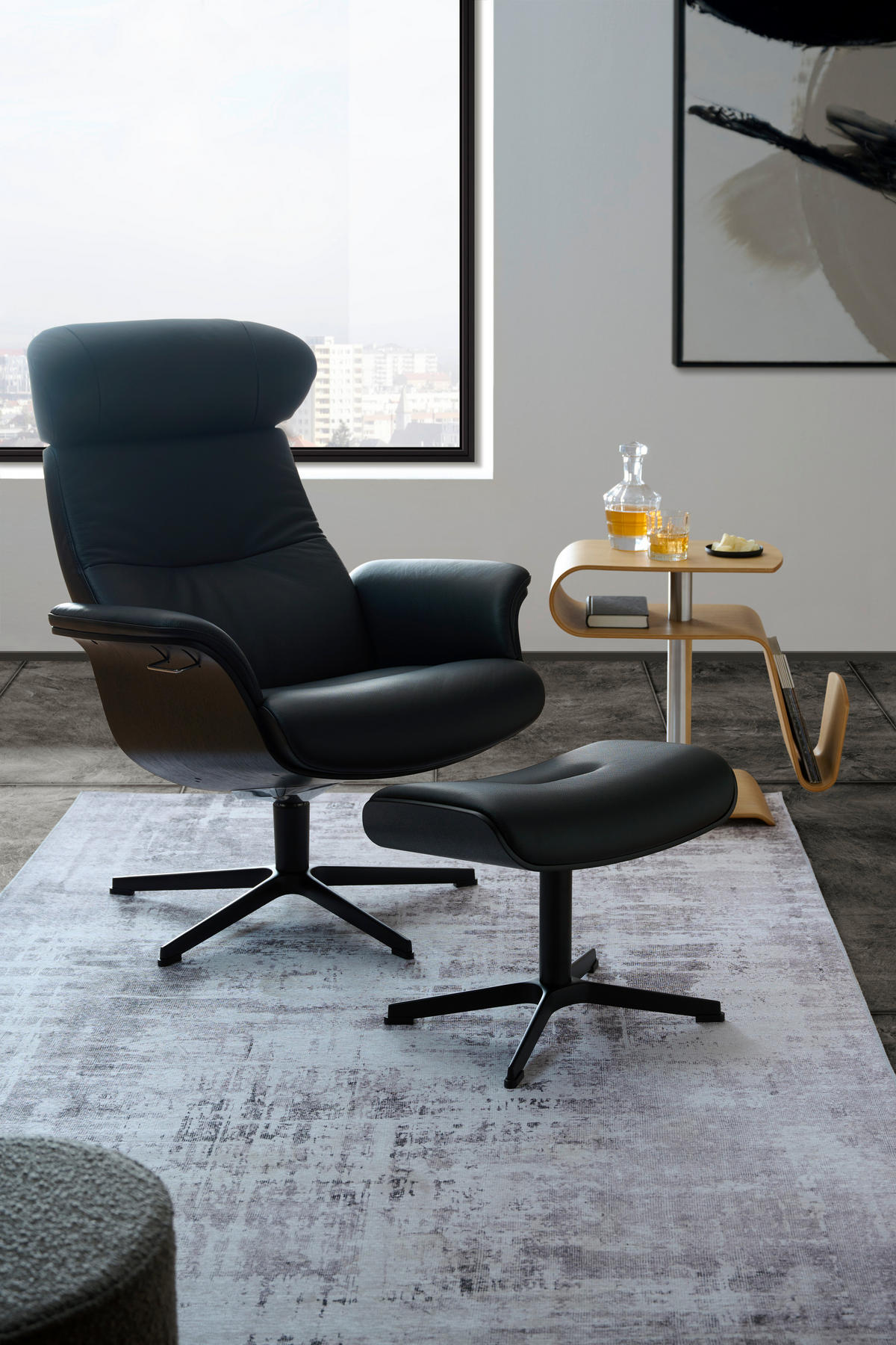 RELAXSESSEL in Leder Schwarz  - Schwarz, Natur, Leder/Metall (81/110/80cm) - Conform