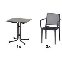 GARTENGARNITUR 3-teilig Stahl  - Anthrazit, Basics, Kunststoff/Metall (65/80/65cm) - Siena Garden