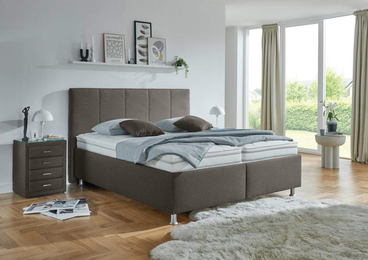 POLSTERBETT 160/200 cm,  in Hellbraun, Matratze, gepolstertes Kopfteil, Lattenrost, Bettkasten, H2 + H3 = mittel + fest  - Hellbraun/Alufarben, KONVENTIONELL, Holz/Holzwerkstoff (160/200cm) - Beldomo - Sleep