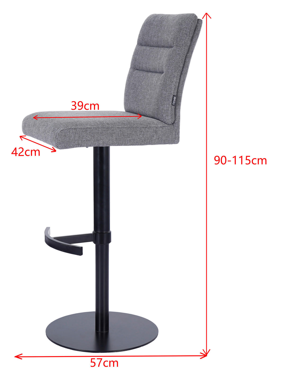 BARSKI STOL, zelena  - barve nerjavečega jekla/zelena, Design, kovina/tekstil (42/90-115/57cm) - Novel