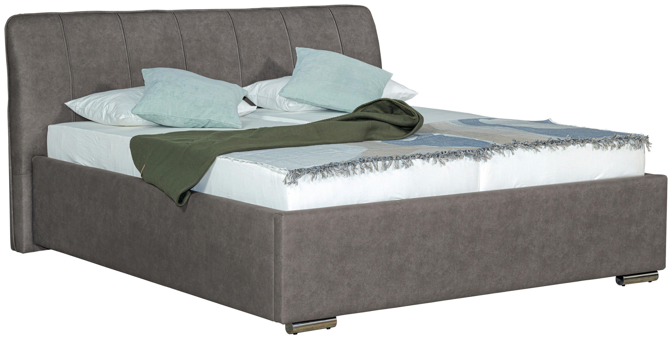 POLSTERBETT gepolstertes Kopfteil, Lattenrost, Bettkasten 180/200 cm  in Grau  - Chromfarben/Schwarz, Basics, Holz/Textil (180/200cm) - Boxxx