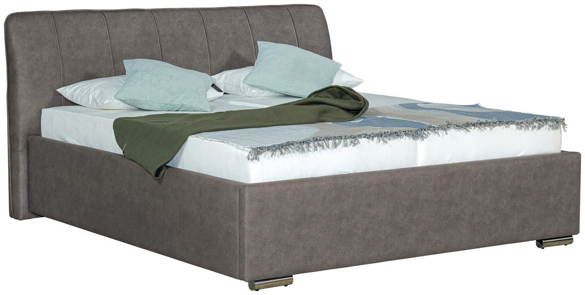 POLSTERBETT 180/200 cm  in Grau  - Chromfarben/Schwarz, Basics, Holz/Textil (180/200cm) - Boxxx