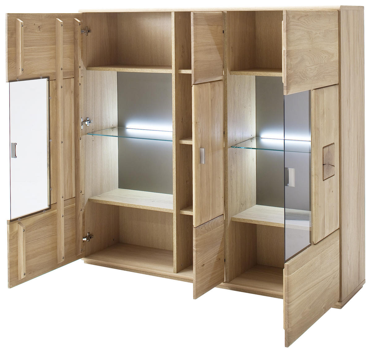HIGHBOARD  in 150/141/38 cm  - Eichefarben/Nickelfarben, Design, Glas/Holz (150/141/38cm) - Livetastic