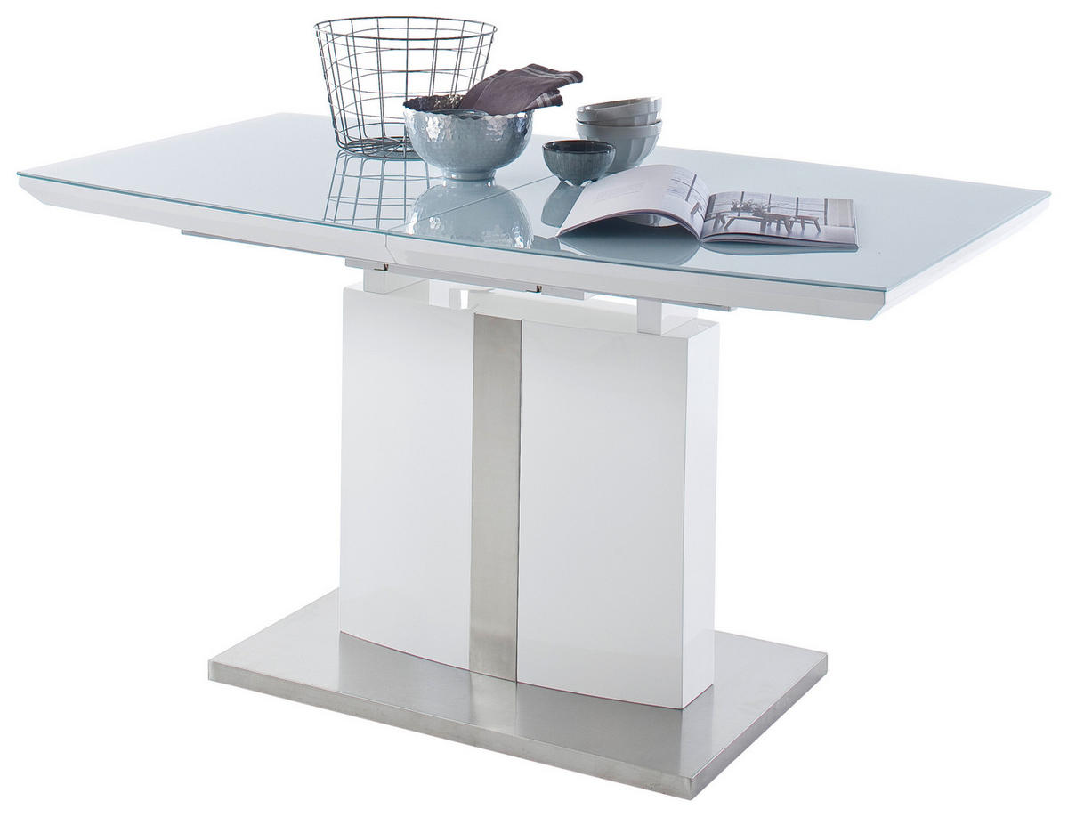 ESSTISCH in Metall, Glas, Holzwerkstoff 140-180/80/76 cm  - Weiß, Design, Glas/Holzwerkstoff (140-180/80/76cm) - Livetastic