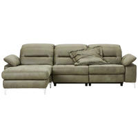 ECKSOFA Olivgrün Mikrofaser Kopfteilverstellung  - Chromfarben/Olivgrün, Design, Textil/Metall (184/280cm) - Pure Home Comfort