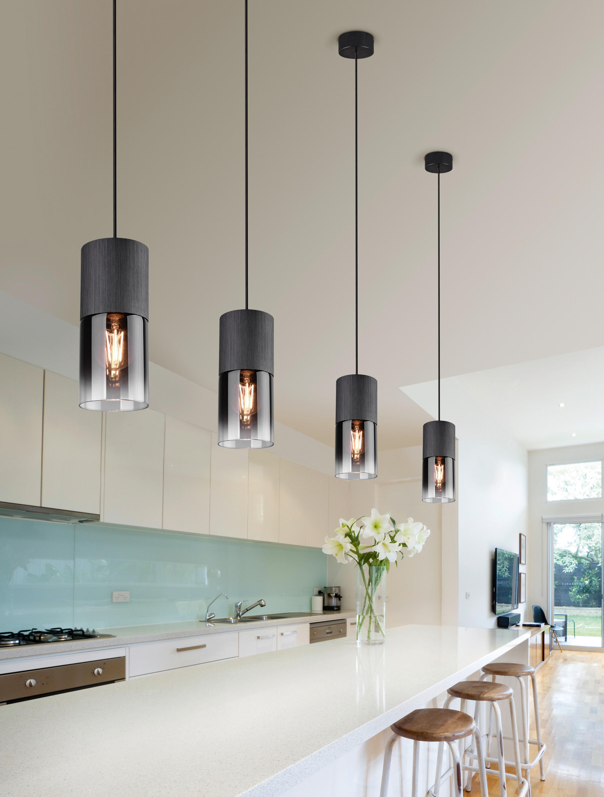 HÄNGELEUCHTE Robin 10/23-150 cm   - Schwarz, Design, Glas/Metall (10/23-150cm) - Trio Leuchten