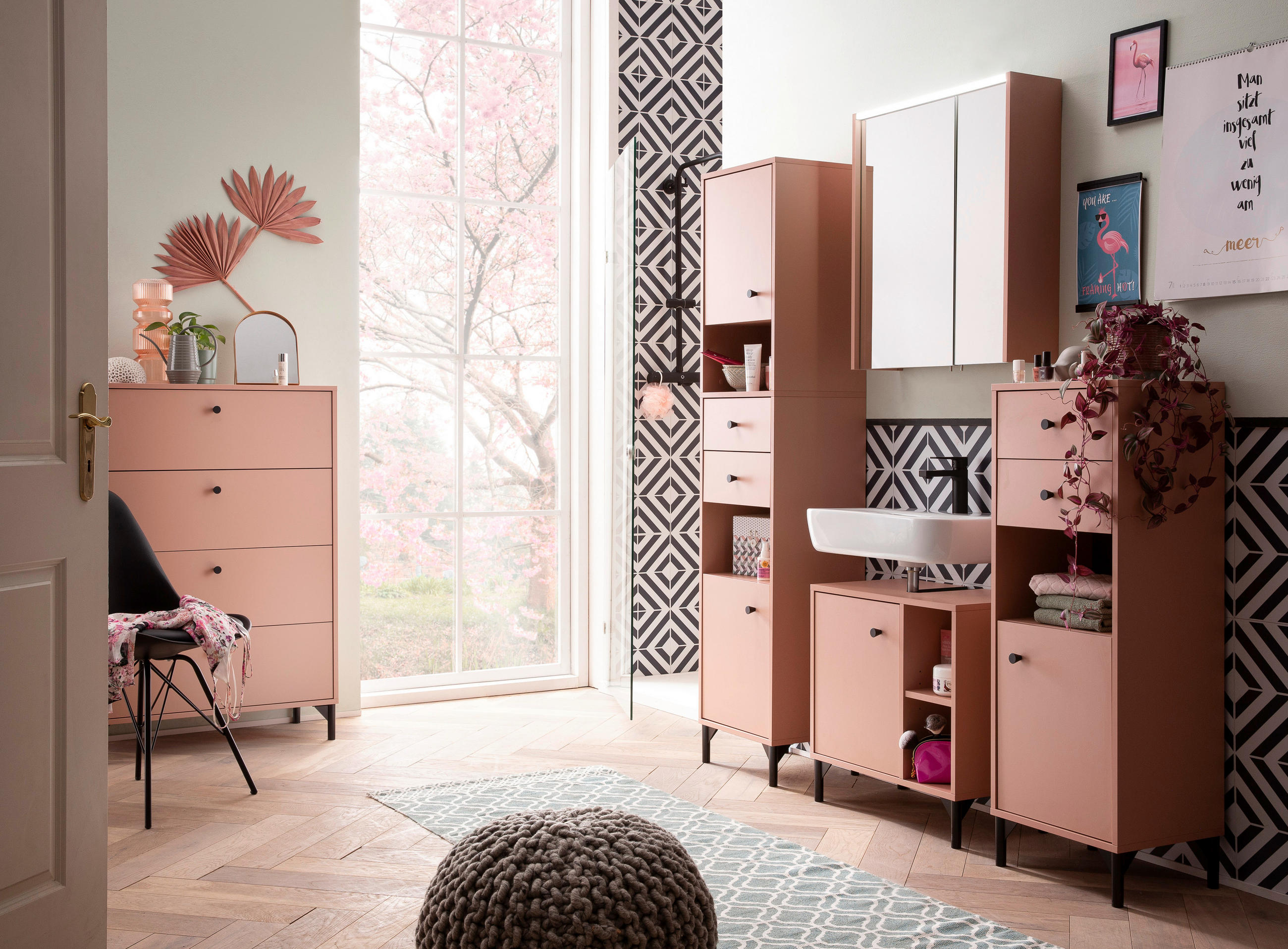 HOCHSCHRANK 40,3/181,6/33,1 cm  - Schwarz/Altrosa, KONVENTIONELL, Holzwerkstoff/Kunststoff (40,3/181,6/33,1cm) - Stylife