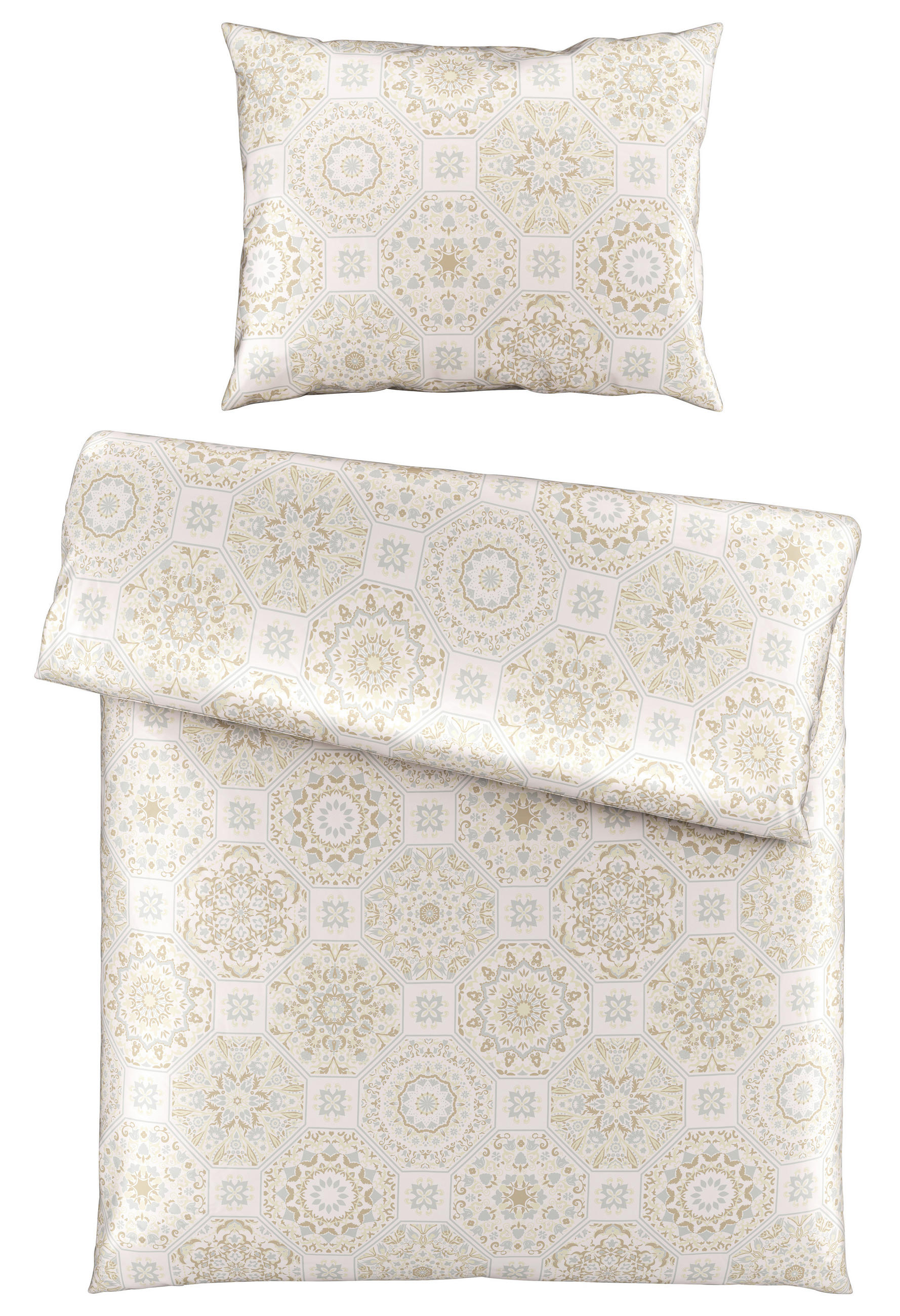 POSTEĽNÁ BIELIZEŇ, satén, sivá, béžová, 140/200 cm - sivá/béžová, Konventionell, textil (140/200cm) - Esposa
