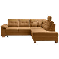 ECKSOFA Goldfarben Cord Bettkasten, Schlaffunktion, Sitztiefenverstellung, Kopfstütze, Liegefläche im Originalstoff  - Goldfarben/Naturfarben, MODERN, Holz/Textil (274/206cm) - Livetastic