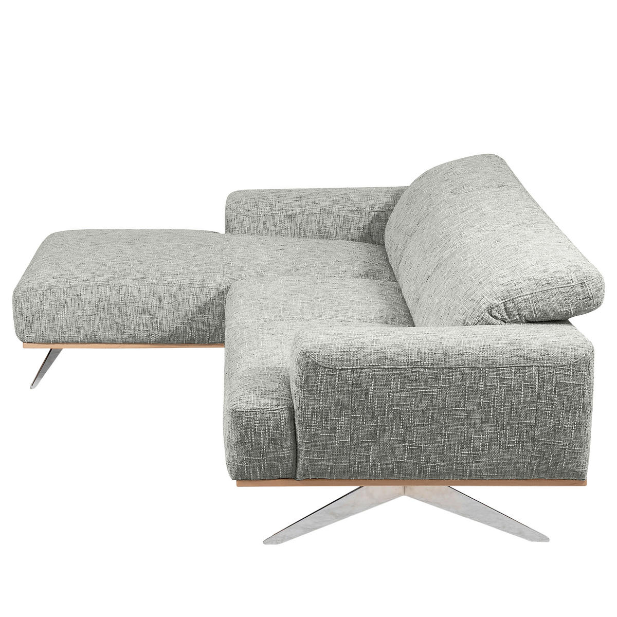 ECKSOFA PORTLAND Grau Struktur Kopfteilverstellung  - Chromfarben/Naturfarben, Design, Holz/Textil (187/295cm) - Livetastic