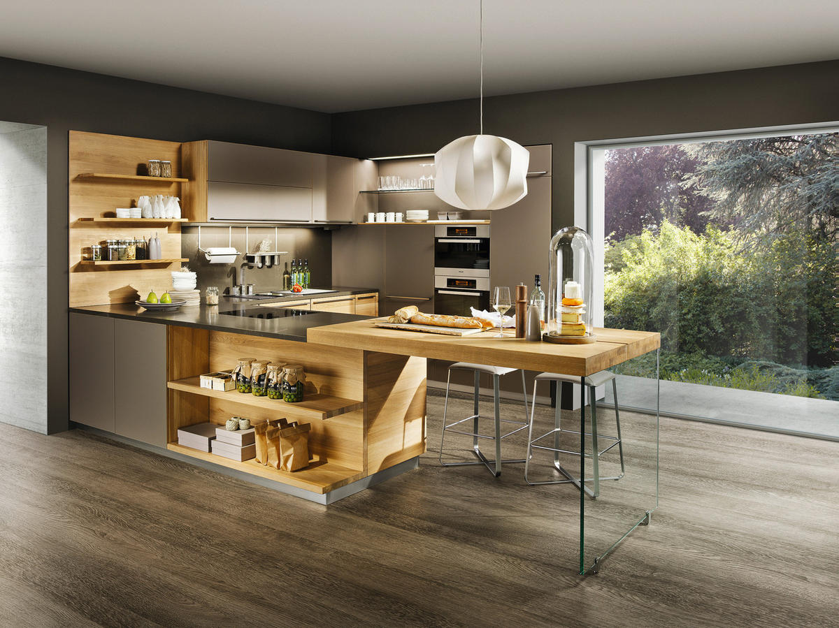 EINBAUKÜCHE LINEE  - Taupe/Eichefarben, Design, Holz - Team 7