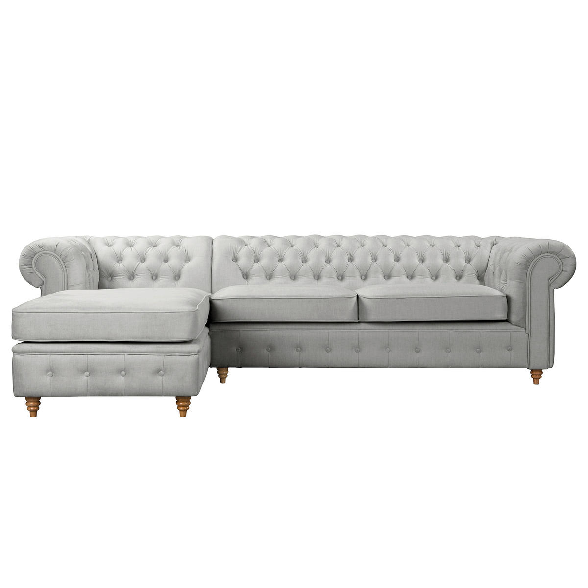 ECKSOFA Mikrofaser Hellgrau  - Hellgrau/Braun, Design, Holz/Textil (182/284cm) - P & B