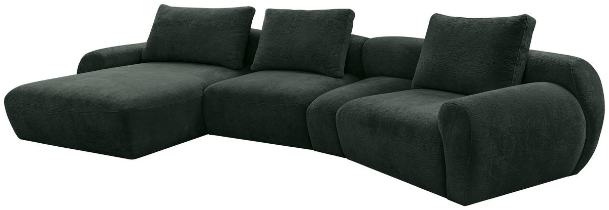 ECKSOFA Dunkelgrün Chenille  - Dunkelgrün/Schwarz, KONVENTIONELL, Kunststoff/Textil (176/362cm) - Carryhome