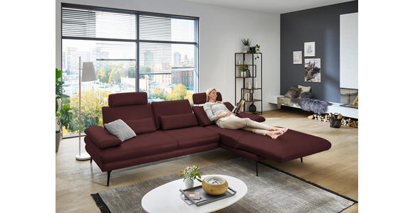 ECKSOFA in Echtleder Beere 310/180 cm - Beere/Schwarz, Design, Leder/Metall (310/180cm) - Dieter Knoll