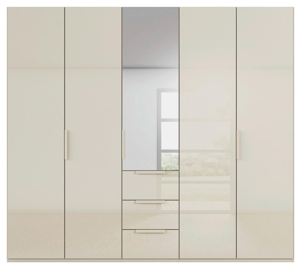 DREHTÜRENSCHRANK 251/235/61 cm,  in Champagner, 5-türig  - Champagner, Basics, Glas/Holzwerkstoff (251/235/61cm) - Novel