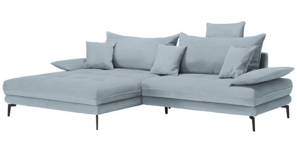 ECKSOFA in Flachgewebe Hellblau  - Schwarz/Hellblau, MODERN, Textil/Metall (173/297cm) - Carryhome