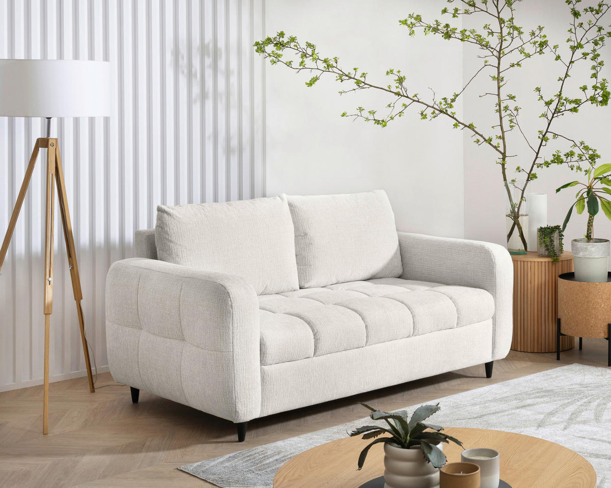 2-SITZER-SOFA Flachgewebe Perlmutt  - Perlmutt/Schwarz, MODERN, Holz/Textil (167/88/101cm) - Lomoco