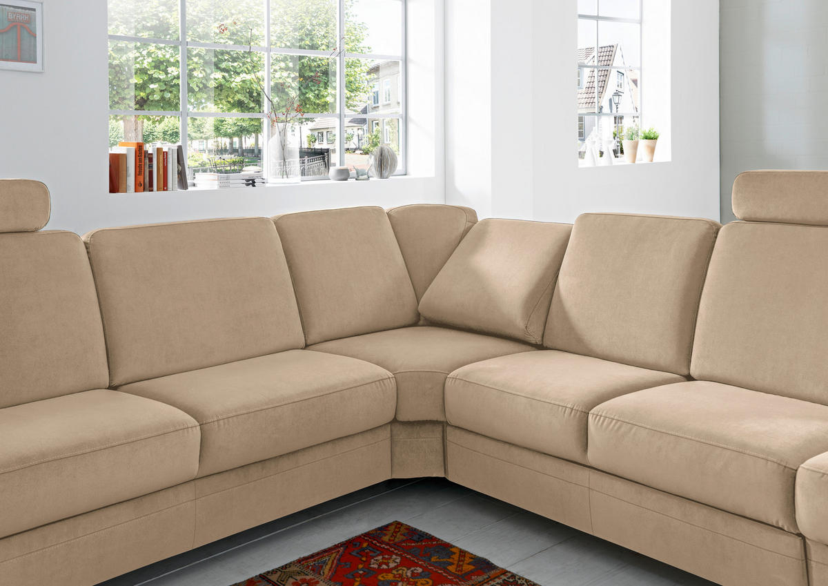 ECKSOFA in Flachgewebe Hellbraun  - Hellbraun/Alufarben, Konventionell, Textil/Metall (269/289cm) - Beldomo System