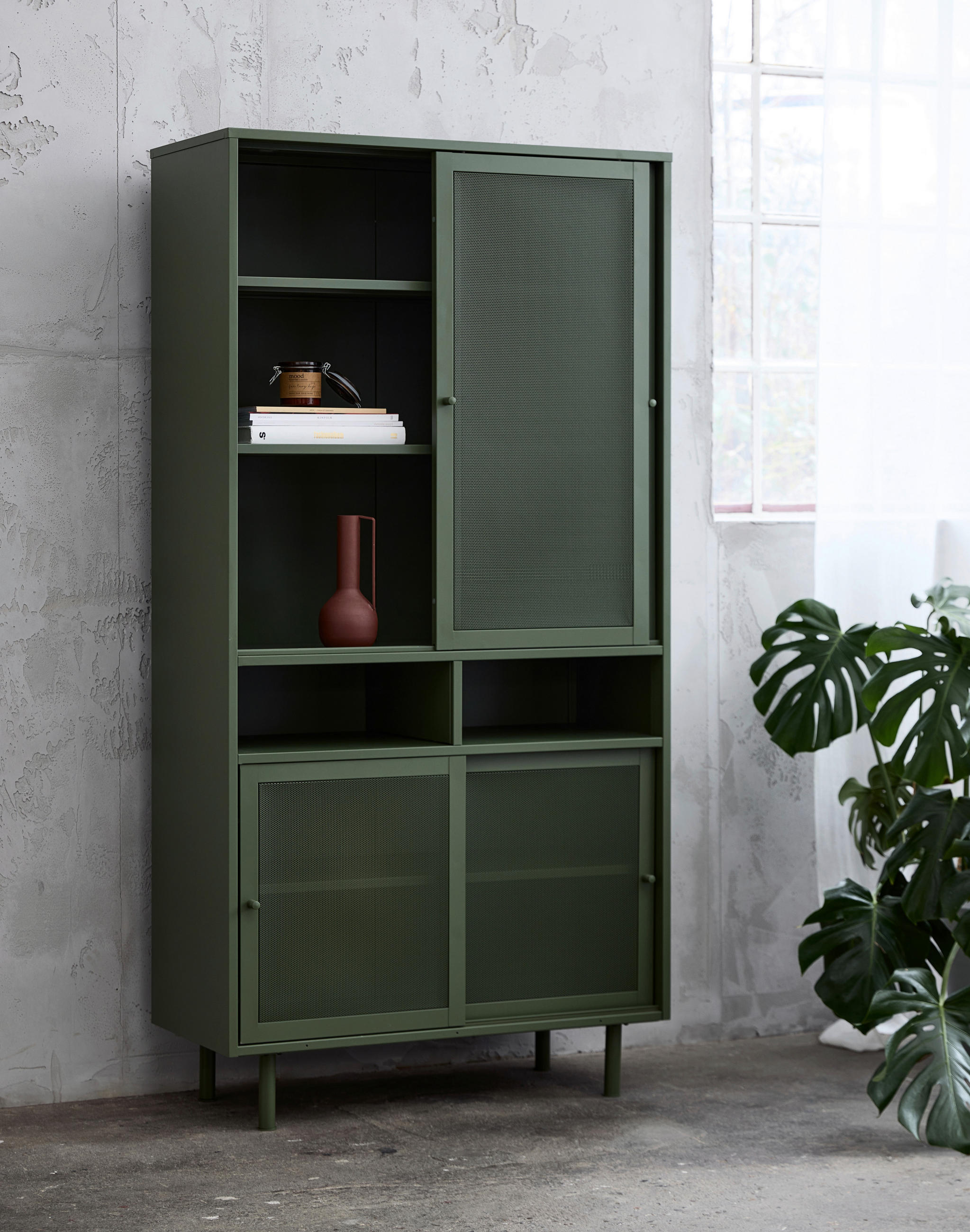 MEHRZWECKSCHRANK 90/180/40 cm  in Olivgrün  - Schwarz/Olivgrün, Basics, Metall (90/180/40cm) - Boxxx