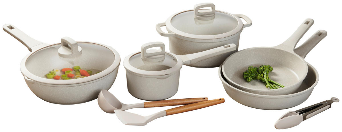 SET LONACA ZA KUHANJE  aluminij, čelik  8-dijelni   - bež/prozirno, Basics, staklo/drvo - Homeware Profession.