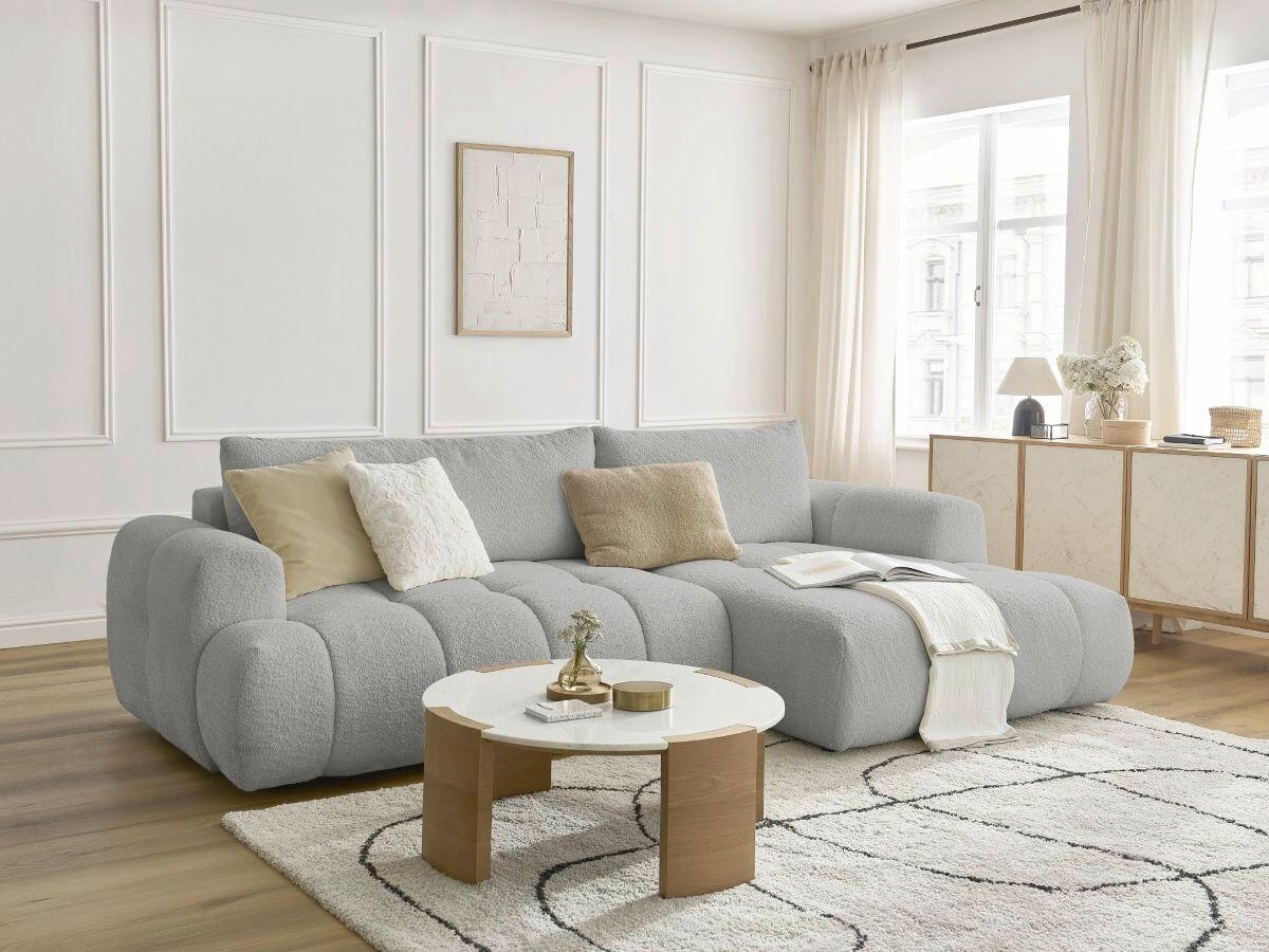 ECKSCHLAFSOFA FUJI Bouclé Hellgrau  inkl.  - Hellgrau/Schwarz, MODERN, Kunststoff/Textil (292/160cm)