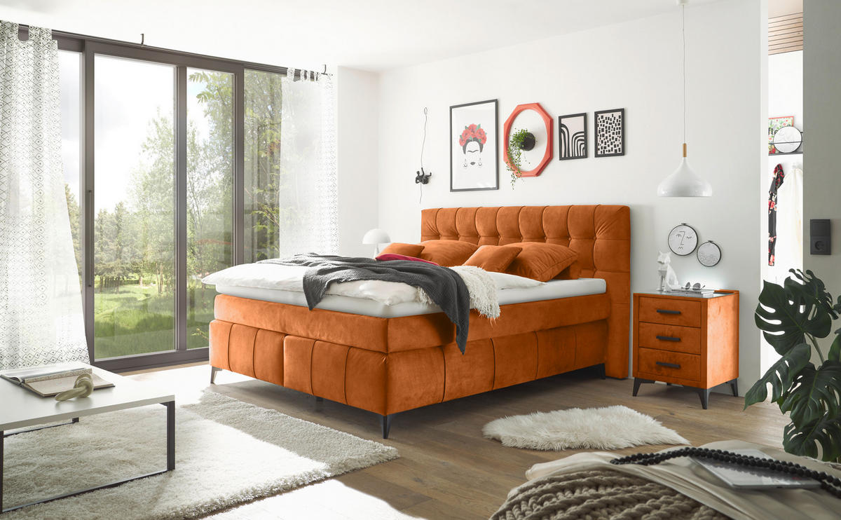 BOXSPRINGBETT 180/200 cm  in Cognac  - Cognac/Schwarz, KONVENTIONELL, Kunststoff/Textil (180/200cm) - Modante
