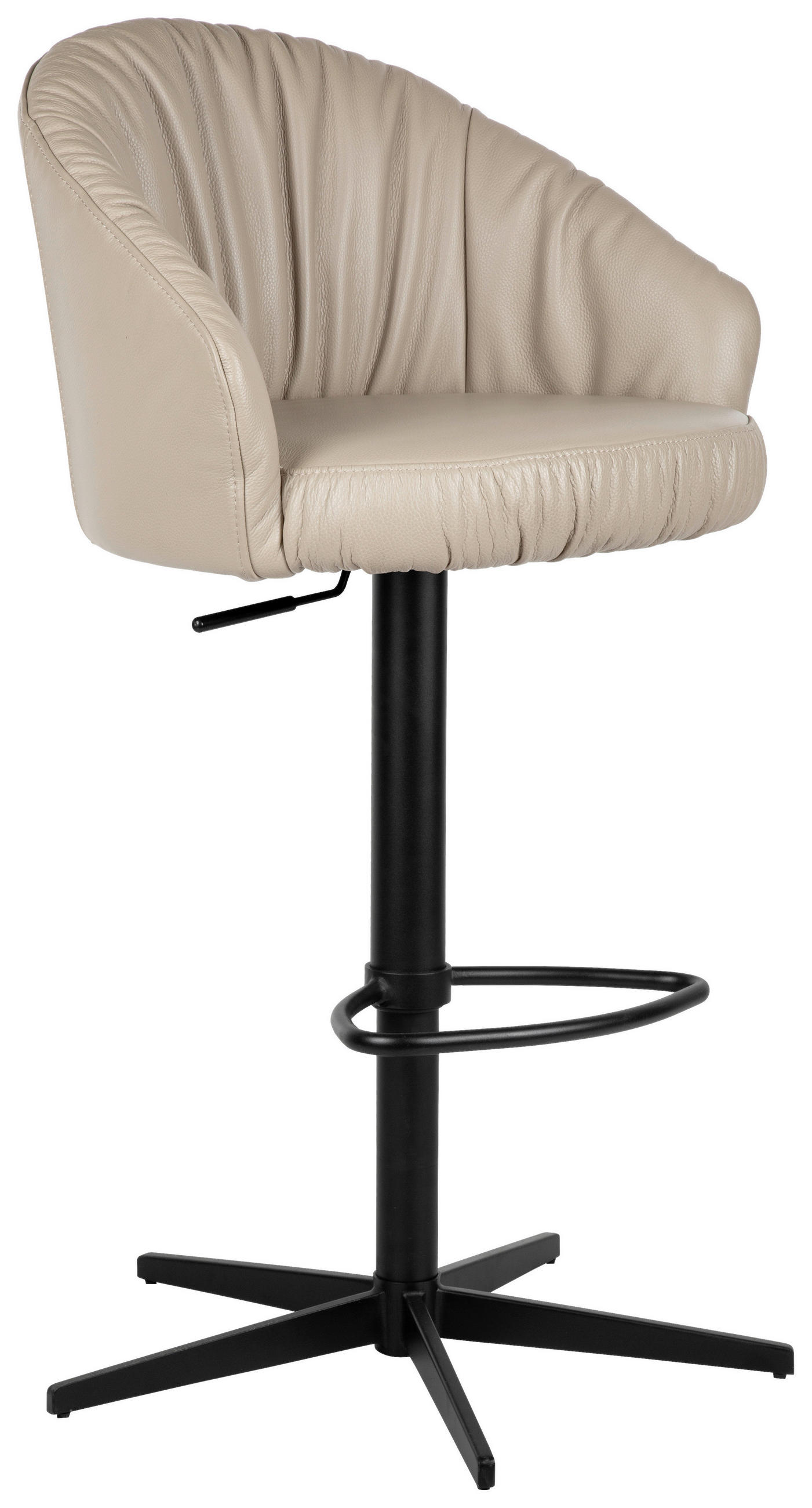 BARHOCKER Echtleder Schwarz, Taupe Eisen Sitzfläche 360° drehbar, inklusive Armlehnen, automatische Rückholfunktion  - Taupe/Schwarz, Design, Leder/Metall (57/96.5-114/58,5cm) - Dieter Knoll