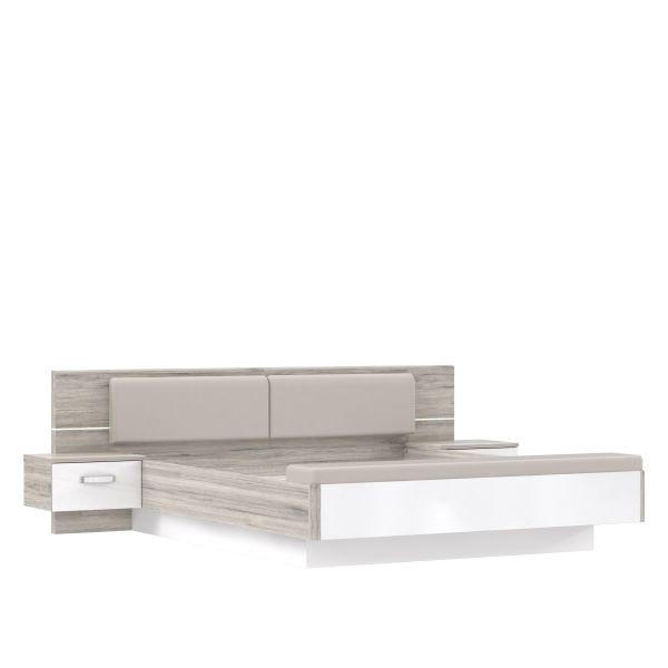 ÁGYSZETT 180/200 cm  homok, magasfényű fehér  - magasfényű fehér/homok, Design, bőr/faalapú anyag (180/200cm) - Xora