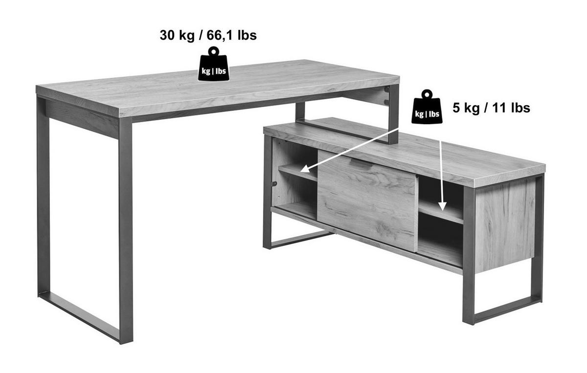SCHREIBTISCH 147/120/76 cm  in Weiss, Eichefarben  - Weiss/Eichefarben, Konventionell, Holzwerkstoff/Metall (147/120/76cm) - Livetastic