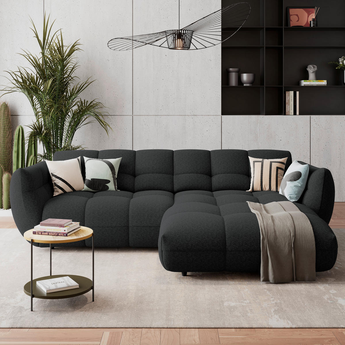 ECKSOFA Chenille Schwarz  - Schwarz, Trend, Kunststoff/Textil (280/178cm) - MID.YOU