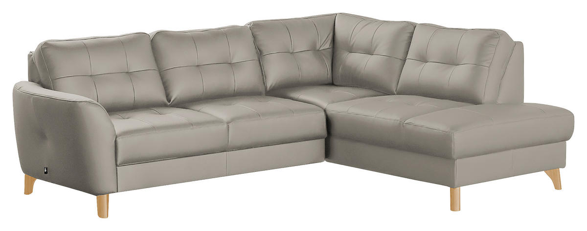 ECKSOFA in Lederlook Echtleder Platinfarben  - Platinfarben/Buchefarben, Design, Leder/Holz (236/190cm) - Livetastic