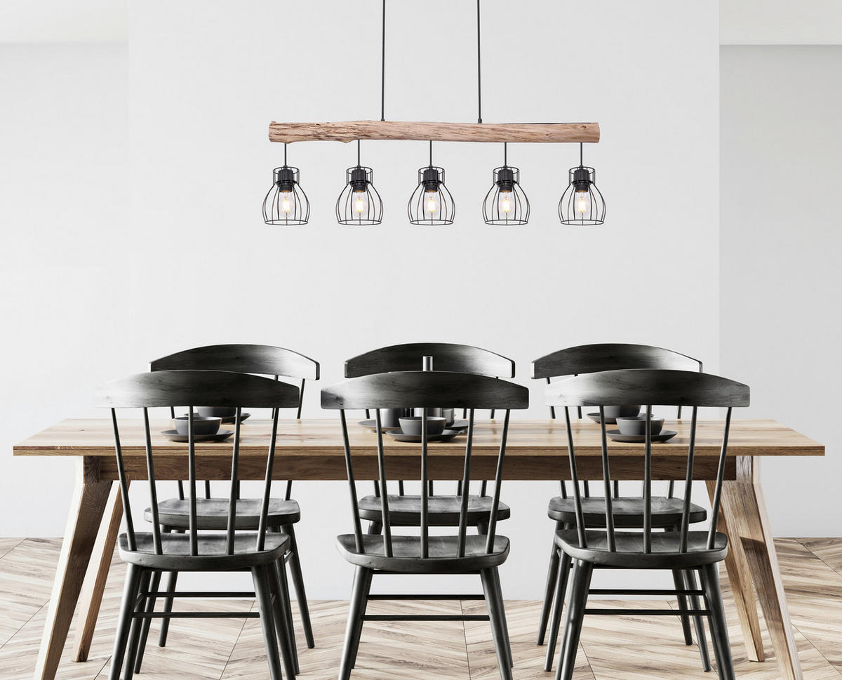 ZÁVĚSNÉ SVÍTIDLO, 104/13,6/140 cm  - černá/přírodní barvy, Basics, kov/dřevo (104/13,6/140cm) - Novel