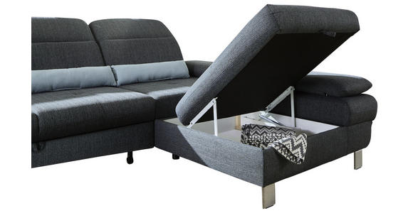 Wohnlandschaft inkl.Funktionen Grau, Hellblau Webstoff - Alufarben/Grau, KONVENTIONELL, Textil/Metall (286/216cm) - Cantus