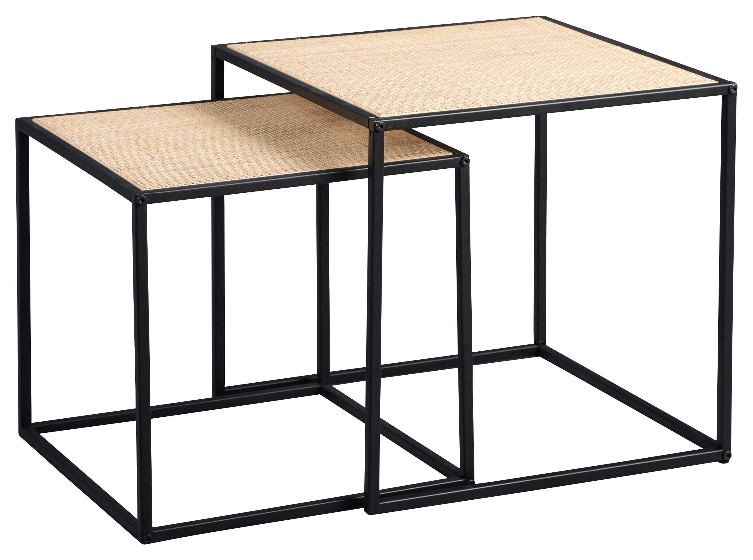 SATZTISCH quadratisch Naturfarben, Schwarz  - Schwarz/Naturfarben, KONVENTIONELL, Metall (44/44/44cm) - Livetastic