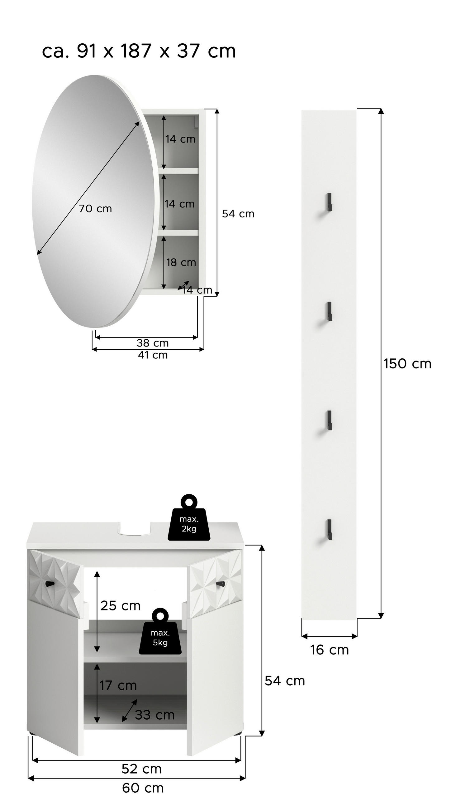 KÚPEĽŇA biela  - čierna/biela, Modern, kov/kompozitné drevo (130cm) - MID.YOU