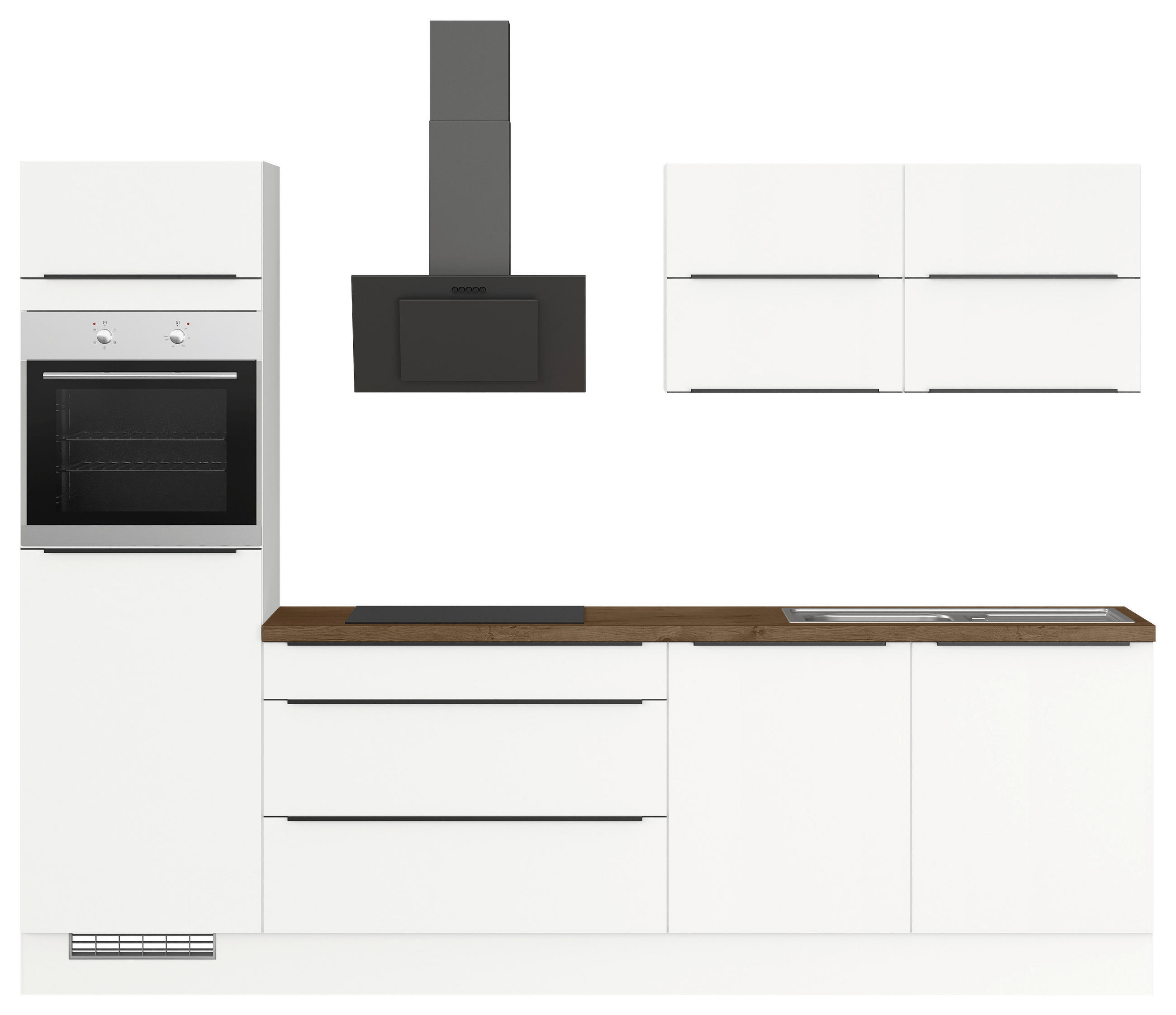 KÜCHENBLOCK 280 cm   in Weiß  - Eichefarben/Schwarz, Trend, Holzwerkstoff/Metall (280cm) - Impuls
