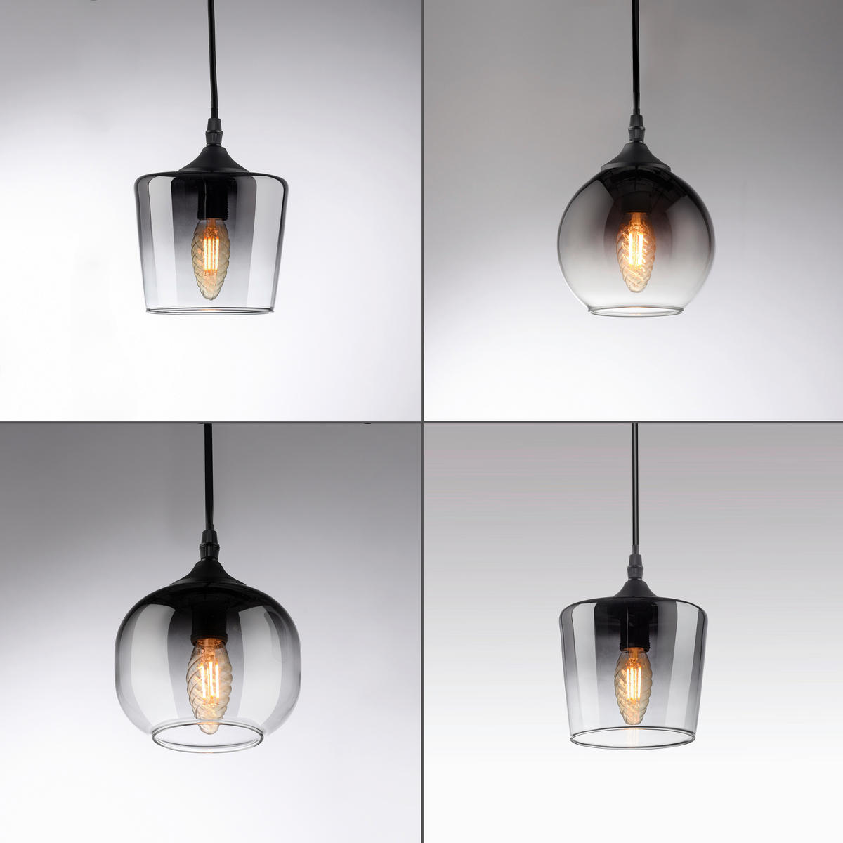 PENDELLEUCHTE Zea 94/28/65-120 cm   - Schwarz, Natur, Glas/Holz (94/28/65-120cm)