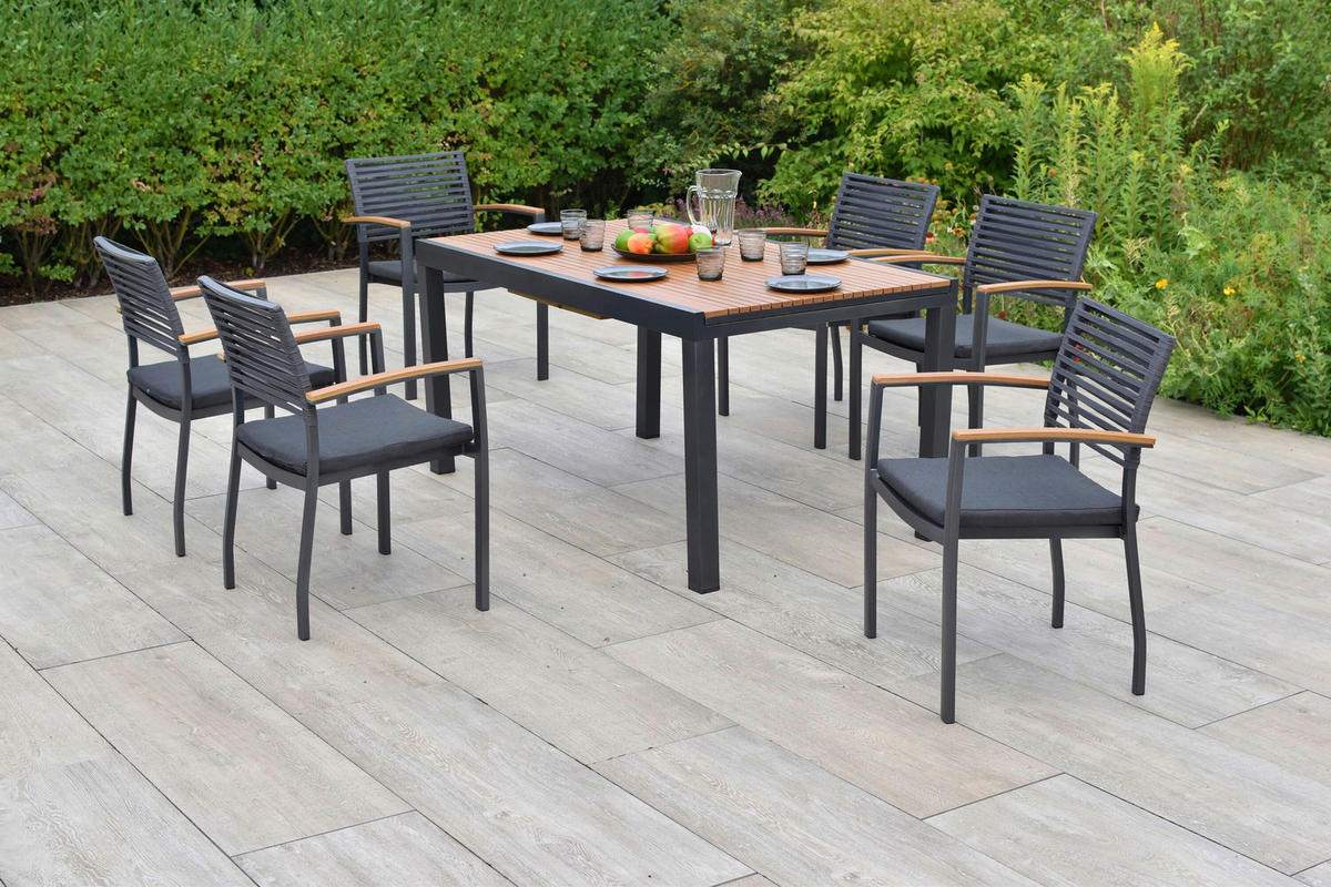 GARTENTISCHGRUPPE beschichtet Aluminium  - Graphitfarben/Grau, KONVENTIONELL, Kunststoff/Textil - Gardenson