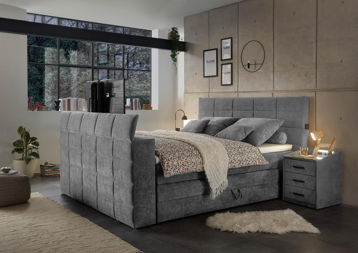 BOXSPRING-ÁGY 180/200 cm  sötétszürke  - sötétszürke, Konventionell, textil (180/200cm) - Carryhome