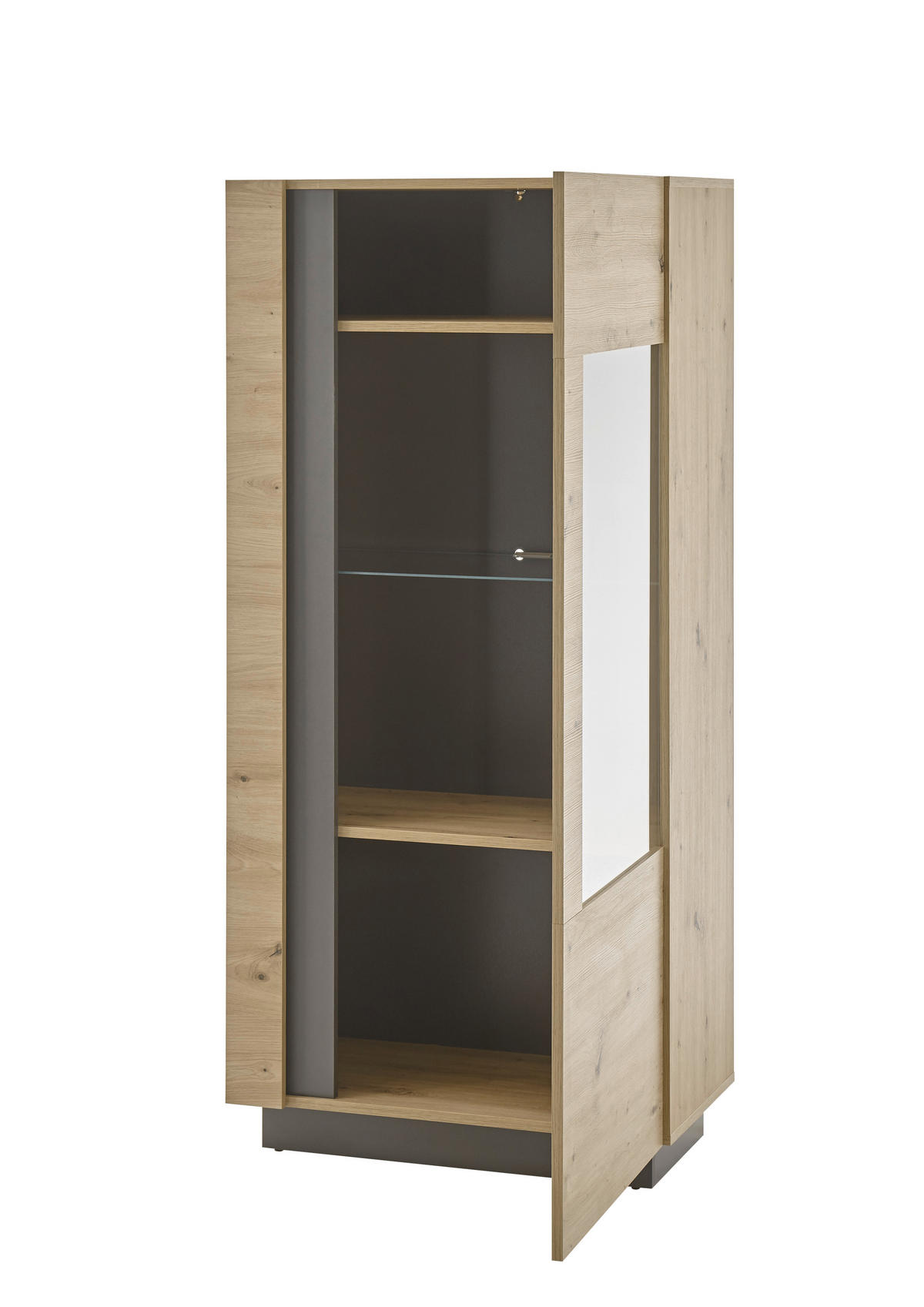 WOHNWAND 4-teilig  in Eiche Artisan, Graphitfarben  290/194/40 cm  - Graphitfarben/Eiche Artisan, Design, Glas/Holzwerkstoff (290/194/40cm) - MID.YOU