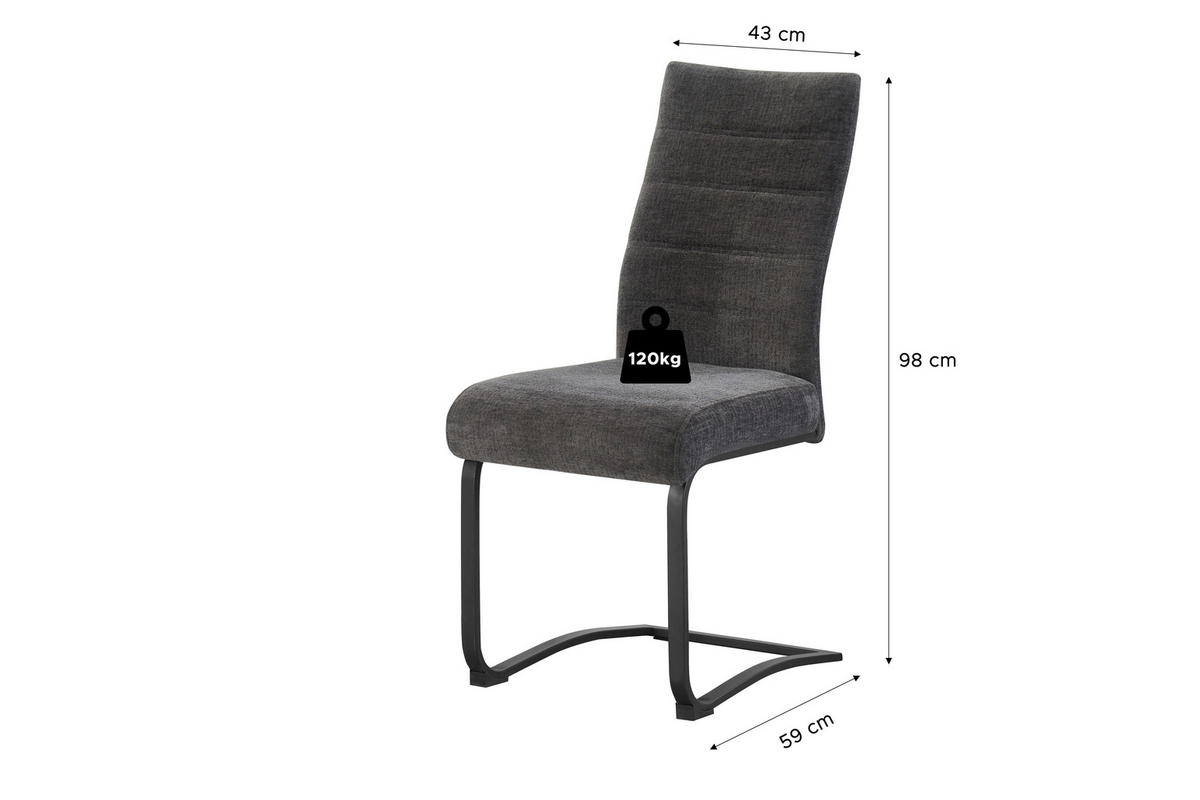 SCHWINGSTUHL-SET 2 Stück  in Webstoff  - Anthrazit/Schwarz, MODERN, Textil/Metall (43/98/59cm) - MID.YOU