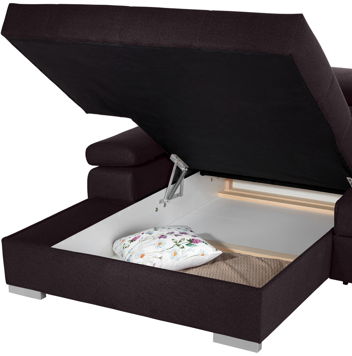 ECKSOFA in Velours Aubergine  - Silberfarben/Aubergine, Design, Holz/Textil (183/292cm) - Livetastic