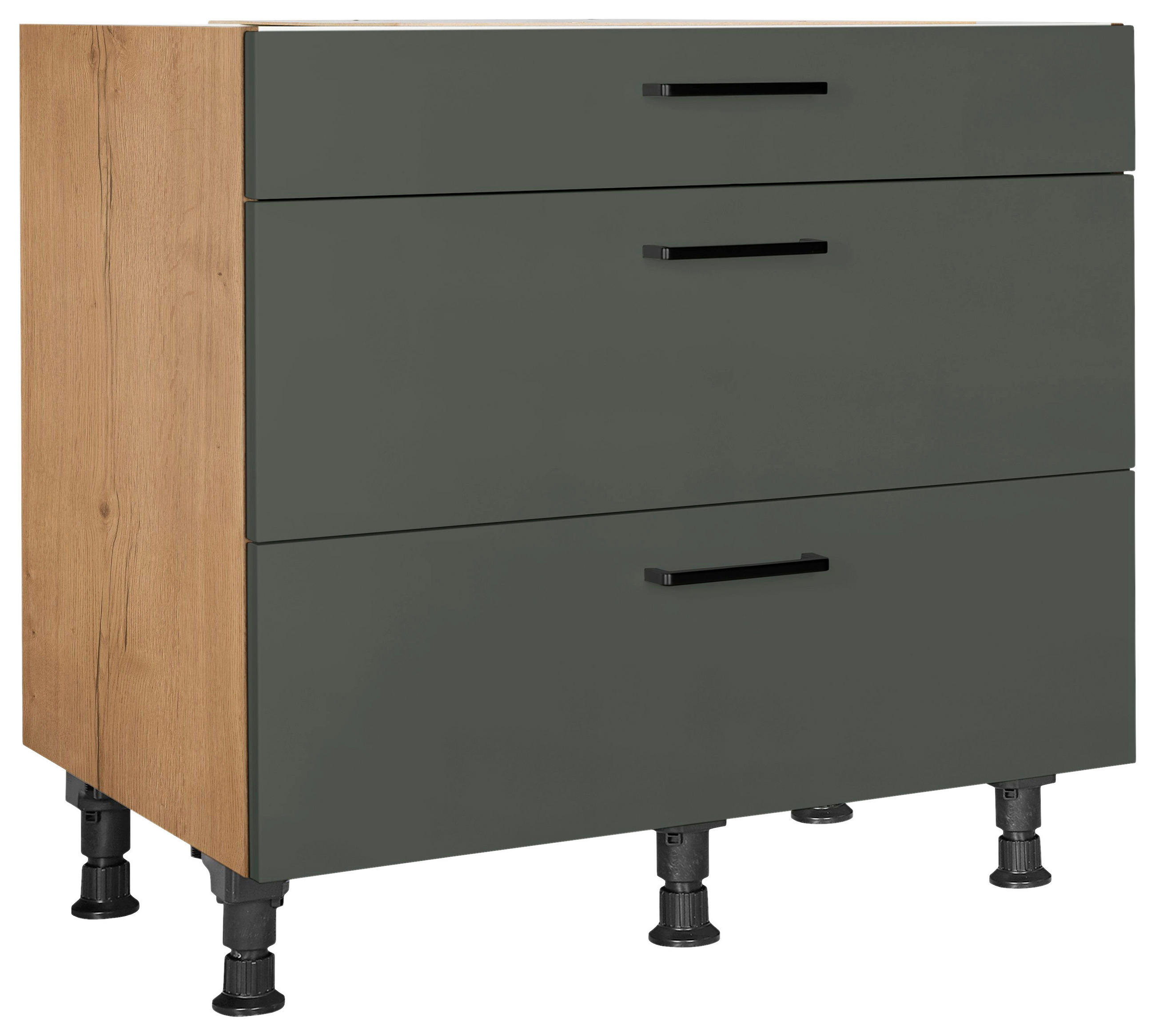 SCHUBKASTENUNTERSCHRANK 90/87/56 cm in Grün, Eichefarben - Eichefarben/Schwarz, MODERN, Holzwerkstoff/Metall (90/87/56cm) - Nobilia