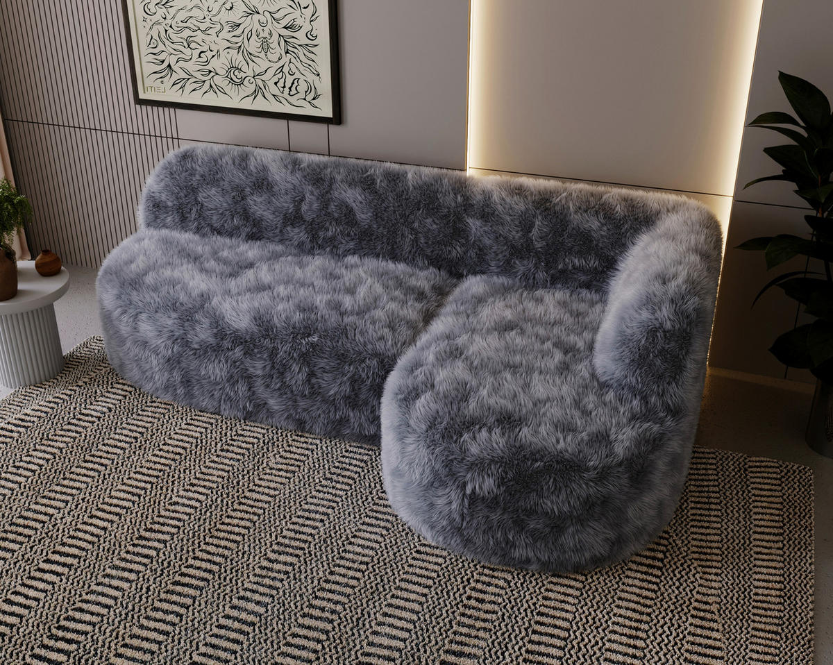 ECKSOFA Teddystoff Dunkelgrau  - Dunkelgrau/Schwarz, Design, Kunststoff/Textil (218/156cm) - Livetastic