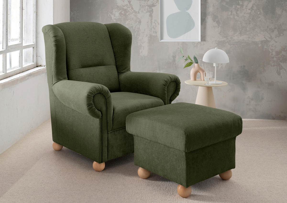 HOCKER in Textil Grün  - Wildeiche/Grün, Konventionell, Holz/Textil (56/46/56cm) - Livetastic
