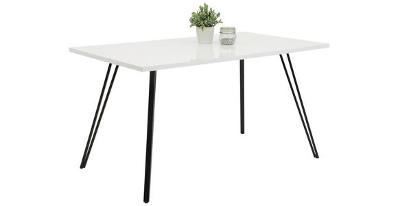 ESSTISCH 140/80/75 cm Nachbildung  Holzwerkstoff rechteckig Weiß Hochglanz  - Weiß Hochglanz/Schwarz, KONVENTIONELL, Holzwerkstoff/Metall (140/80/75cm) - Carryhome